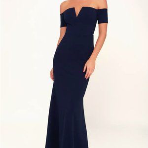 Lulus Lynne Navy Off Shoulder Maxi Dress (Hemmed)